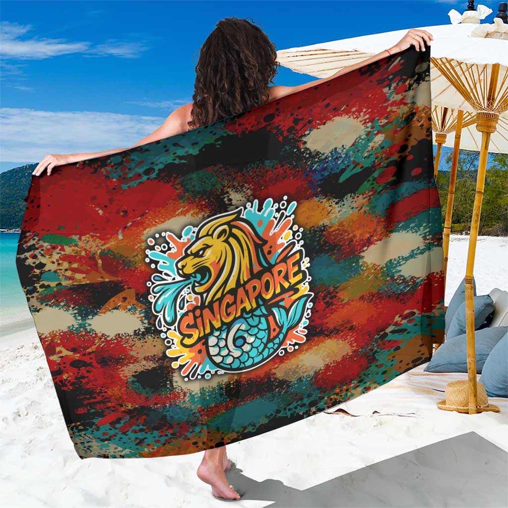 Singapore Merlion Sarong with Graffiti Art Style and National Flag