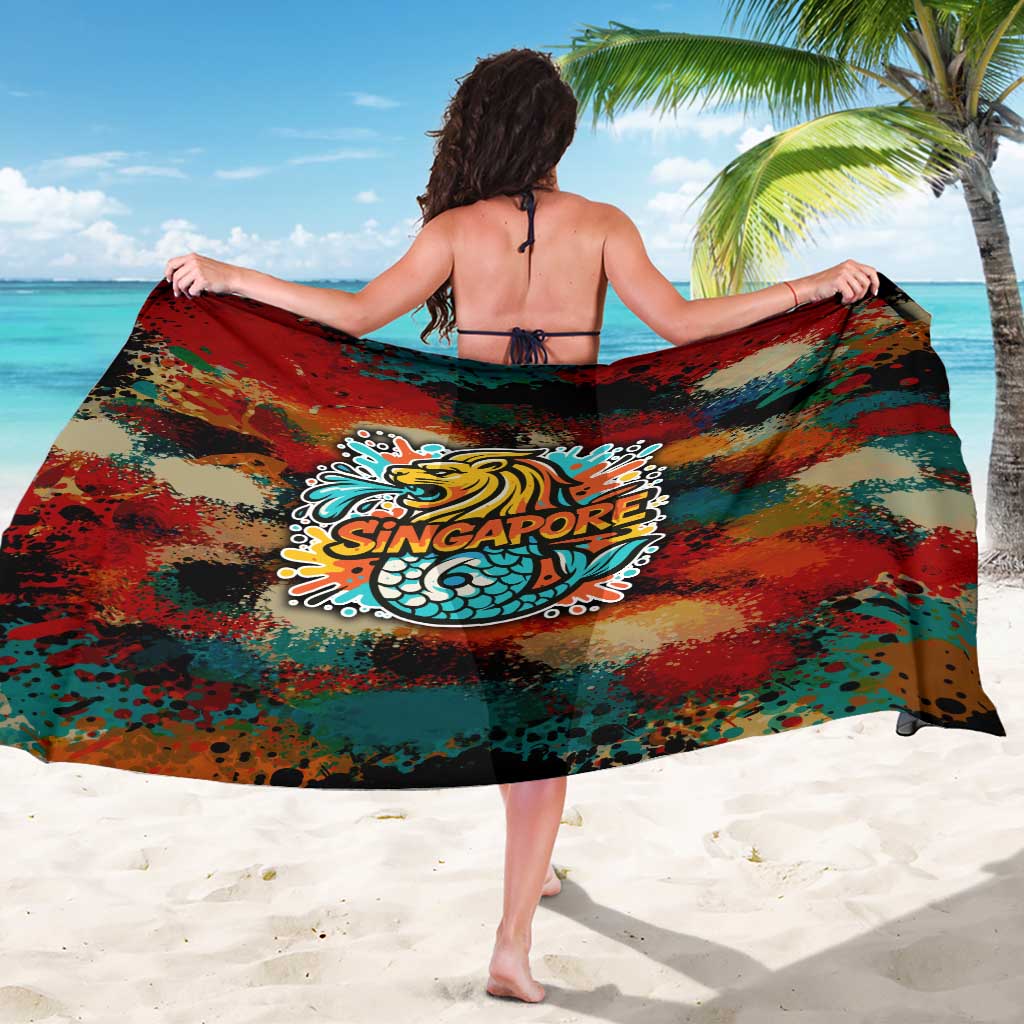 Singapore Merlion Sarong with Graffiti Art Style and National Flag