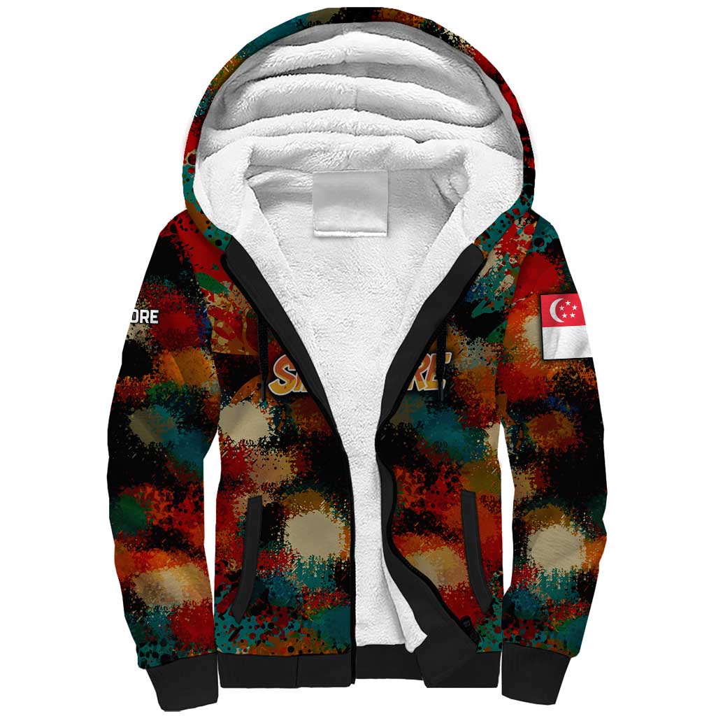Singapore Merlion Sherpa Hoodie with Graffiti Art Style and National Flag