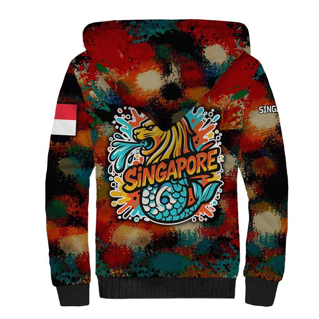 Singapore Merlion Sherpa Hoodie with Graffiti Art Style and National Flag