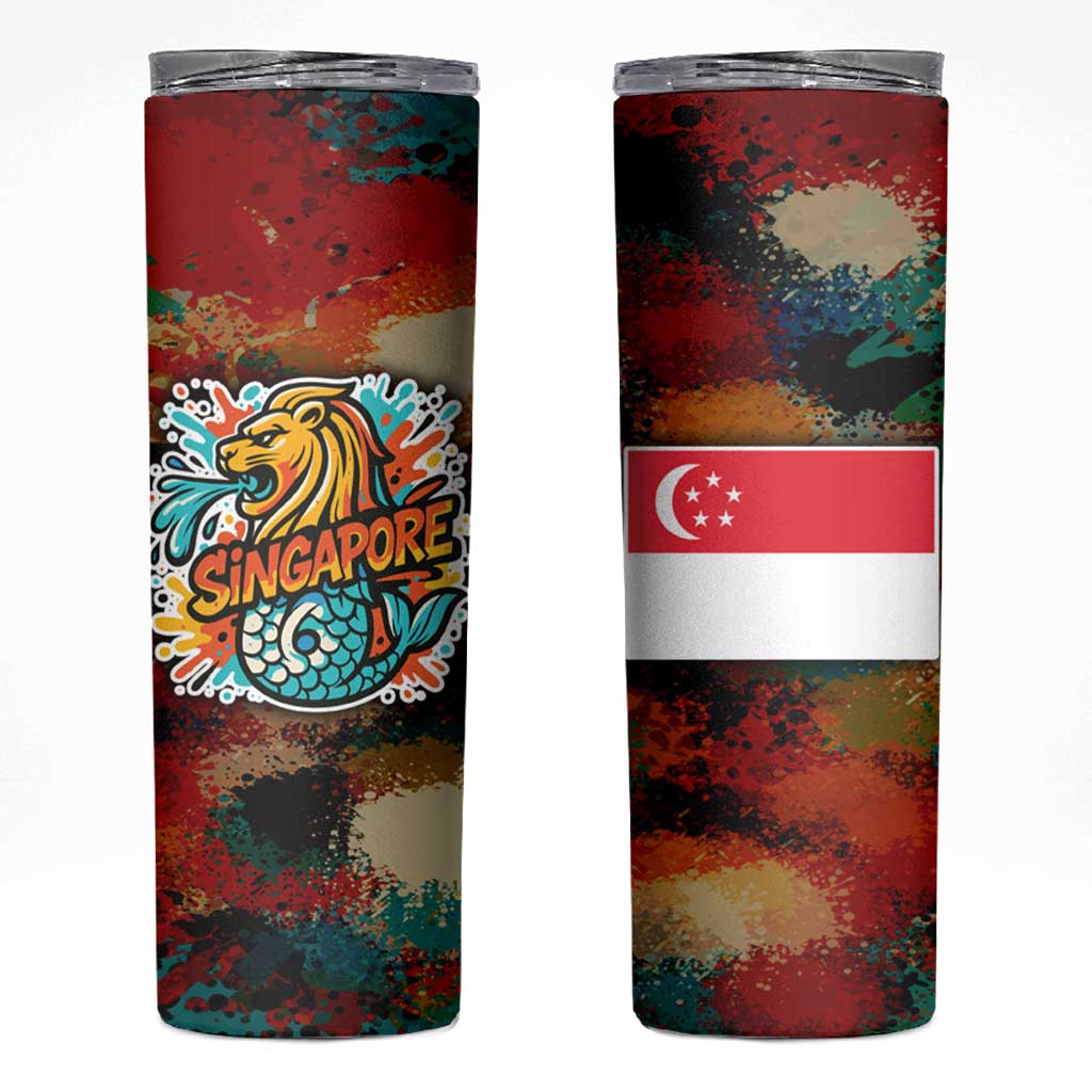 Singapore Merlion Skinny Tumbler with Graffiti Art Style and National Flag