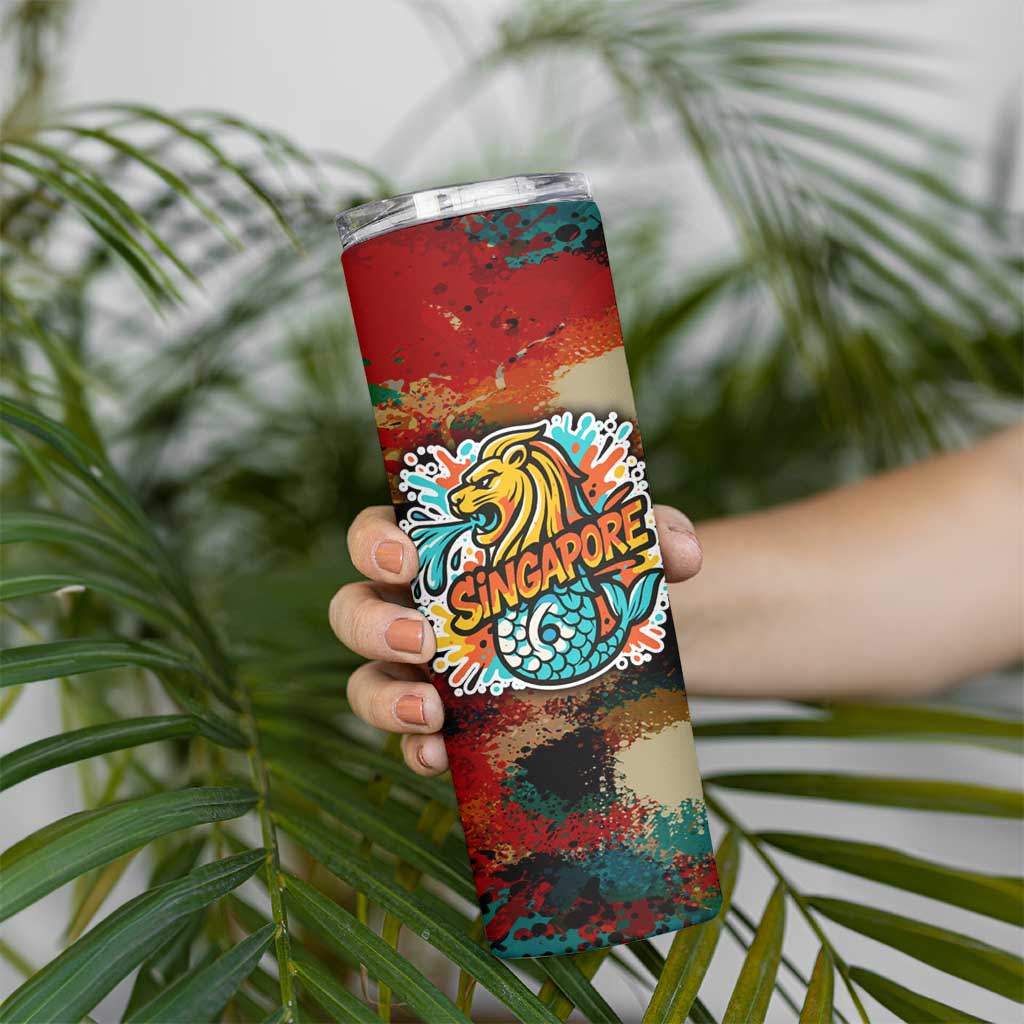 Singapore Merlion Skinny Tumbler with Graffiti Art Style and National Flag