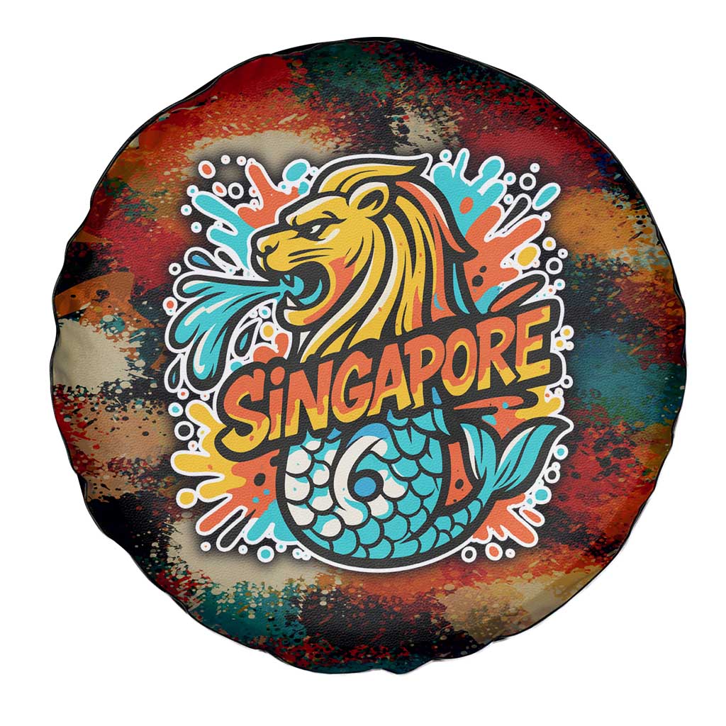 Singapore Merlion Spare Tire Cover with Graffiti Art Style and National Flag