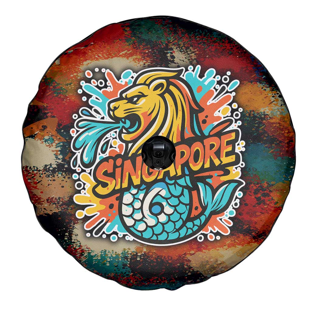 Singapore Merlion Spare Tire Cover with Graffiti Art Style and National Flag