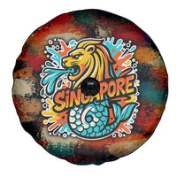 Singapore Merlion Spare Tire Cover with Graffiti Art Style and National Flag