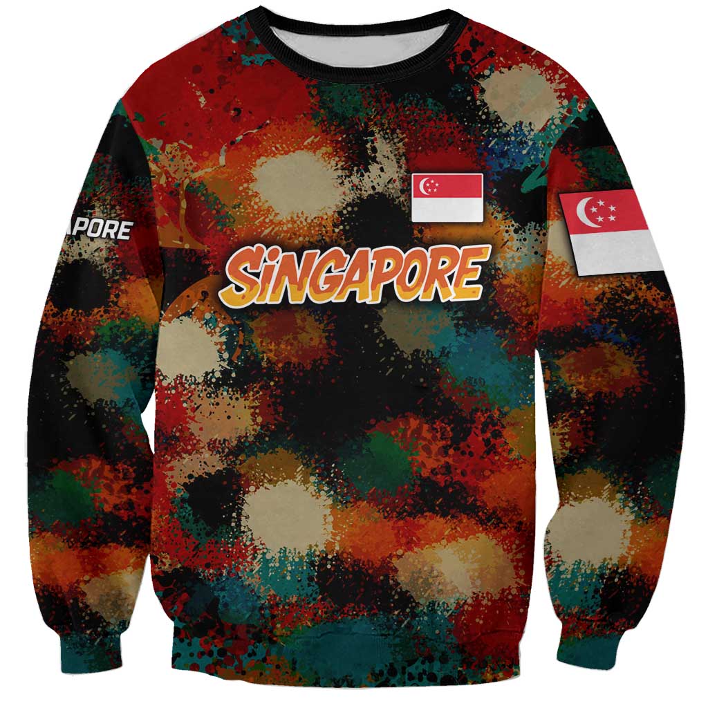 Singapore Merlion Sweatshirt with Graffiti Art Style and National Flag