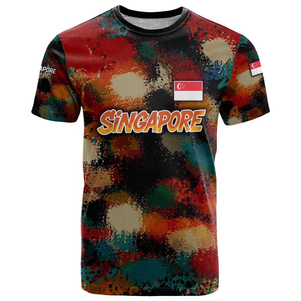 Singapore Merlion T Shirt with Graffiti Art Style and National Flag