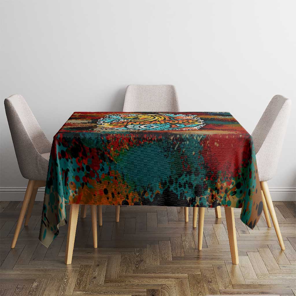 Singapore Merlion Tablecloth with Graffiti Art Style and National Flag