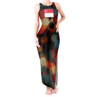 Singapore Merlion Tank Maxi Dress with Graffiti Art Style and National Flag