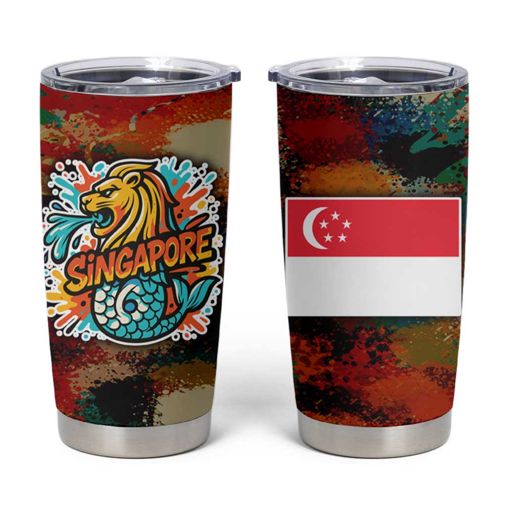 Singapore Merlion Tumbler Cup with Graffiti Art Style and National Flag