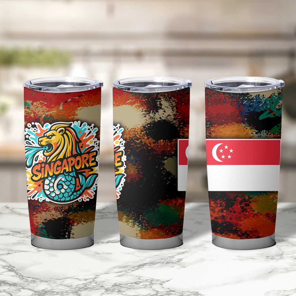 Singapore Merlion Tumbler Cup with Graffiti Art Style and National Flag