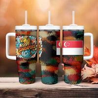 Singapore Merlion Tumbler With Handle with Graffiti Art Style and National Flag