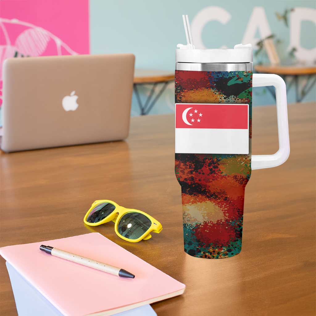 Singapore Merlion Tumbler With Handle with Graffiti Art Style and National Flag