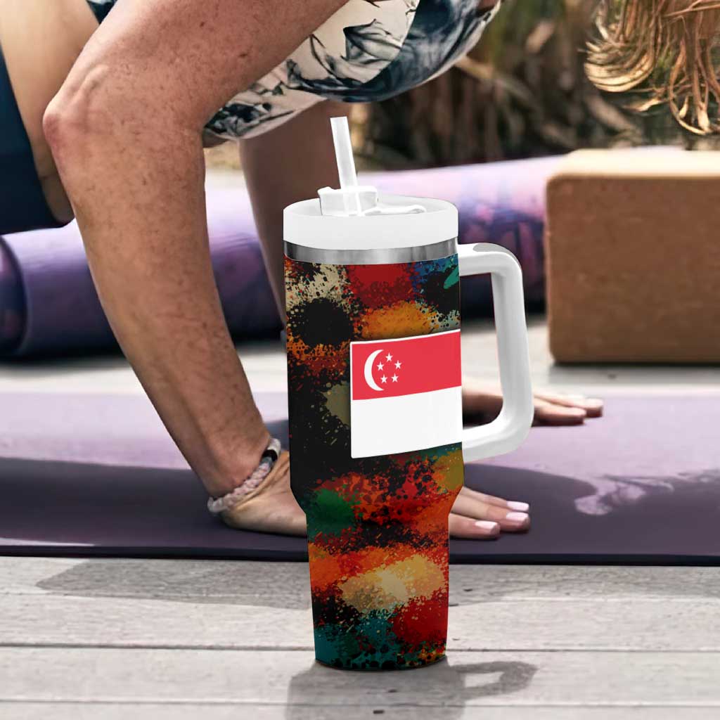 Singapore Merlion Tumbler With Handle with Graffiti Art Style and National Flag