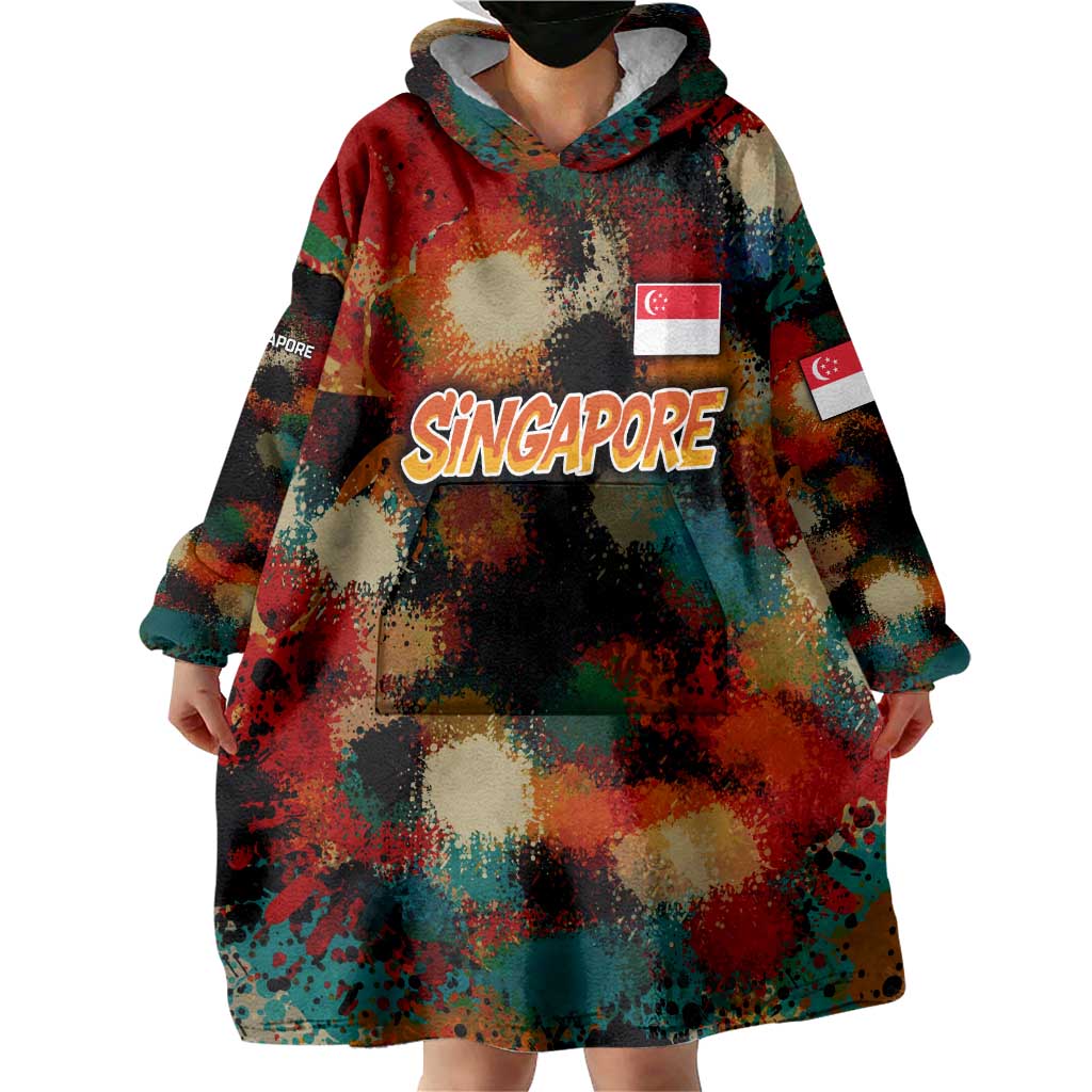 Singapore Merlion Wearable Blanket Hoodie with Graffiti Art Style and National Flag