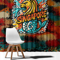 Singapore Merlion Window Curtain with Graffiti Art Style and National Flag