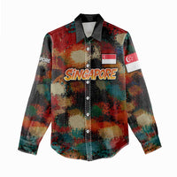 Singapore Merlion Women Casual Shirt with Graffiti Art Style and National Flag