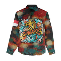 Singapore Merlion Women Casual Shirt with Graffiti Art Style and National Flag