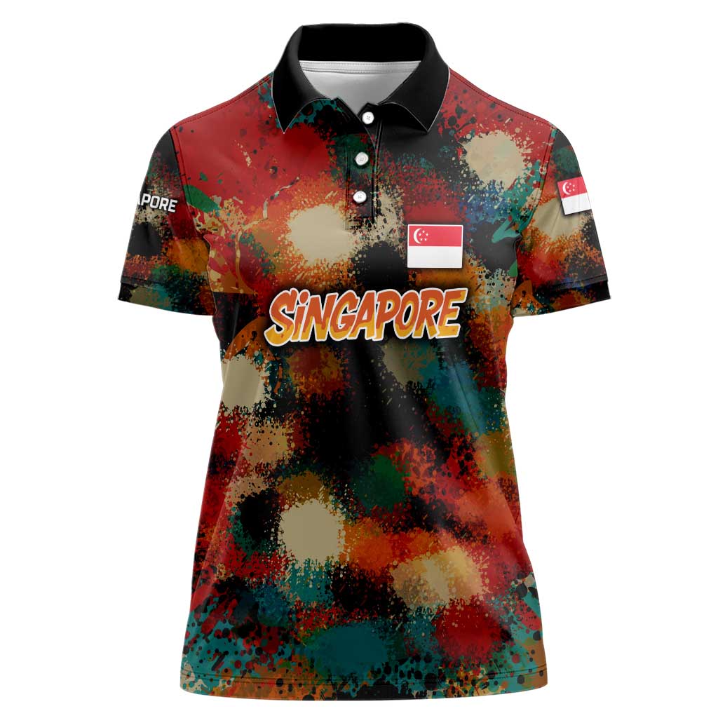 Singapore Merlion Women Polo Shirt with Graffiti Art Style and National Flag