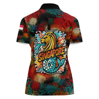 Singapore Merlion Women Polo Shirt with Graffiti Art Style and National Flag
