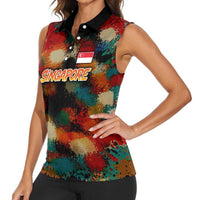 Singapore Merlion Women Sleeveless Polo Shirt with Graffiti Art Style and National Flag