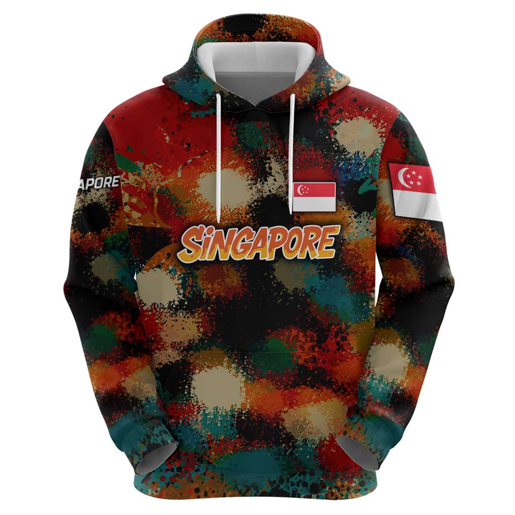 Singapore Merlion Zip Hoodie with Graffiti Art Style and National Flag