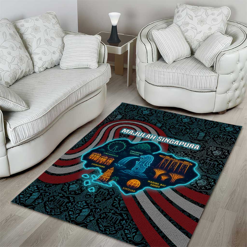 Singapore Area Rug with National Icons and Majulah Singapura Script
