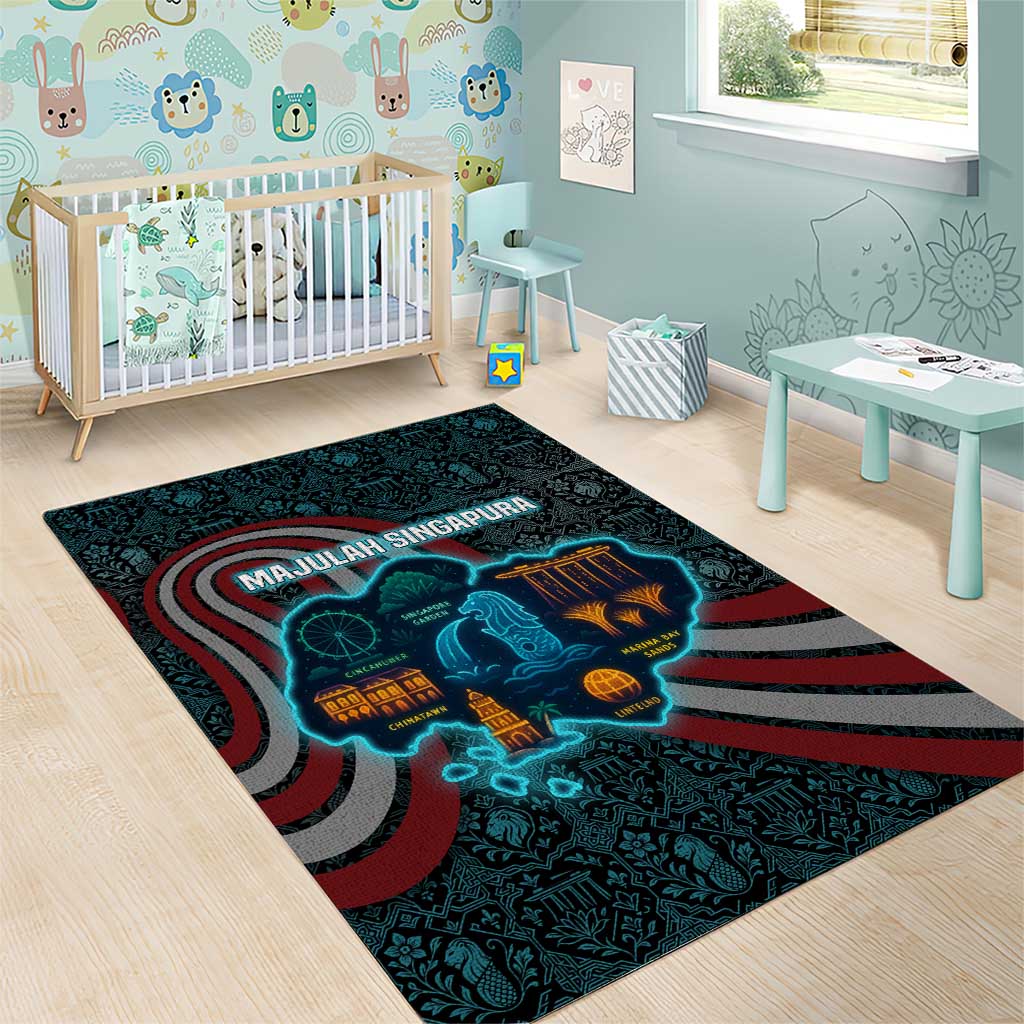 Singapore Area Rug with National Icons and Majulah Singapura Script