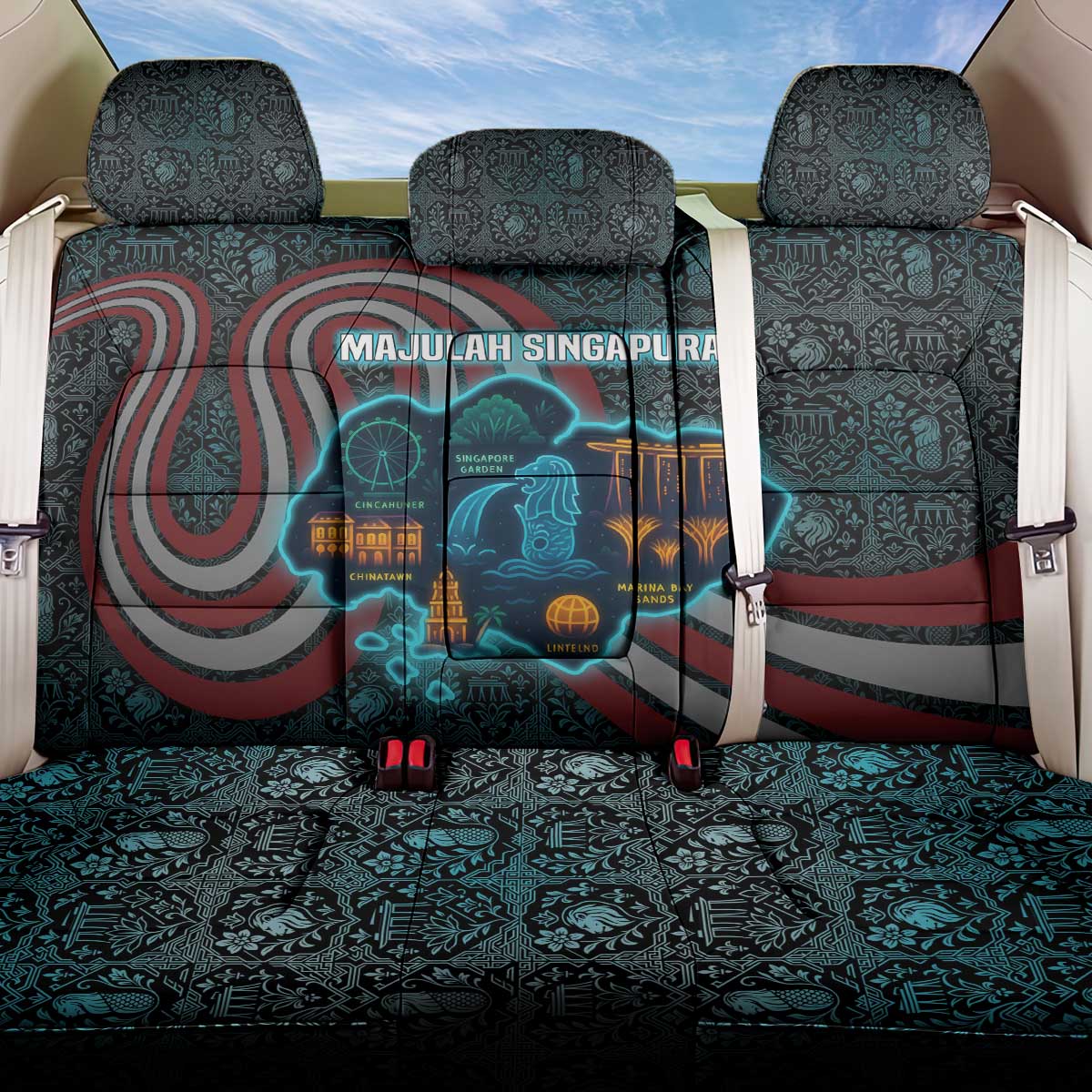 Singapore Back Car Seat Cover with National Icons and Majulah Singapura Script