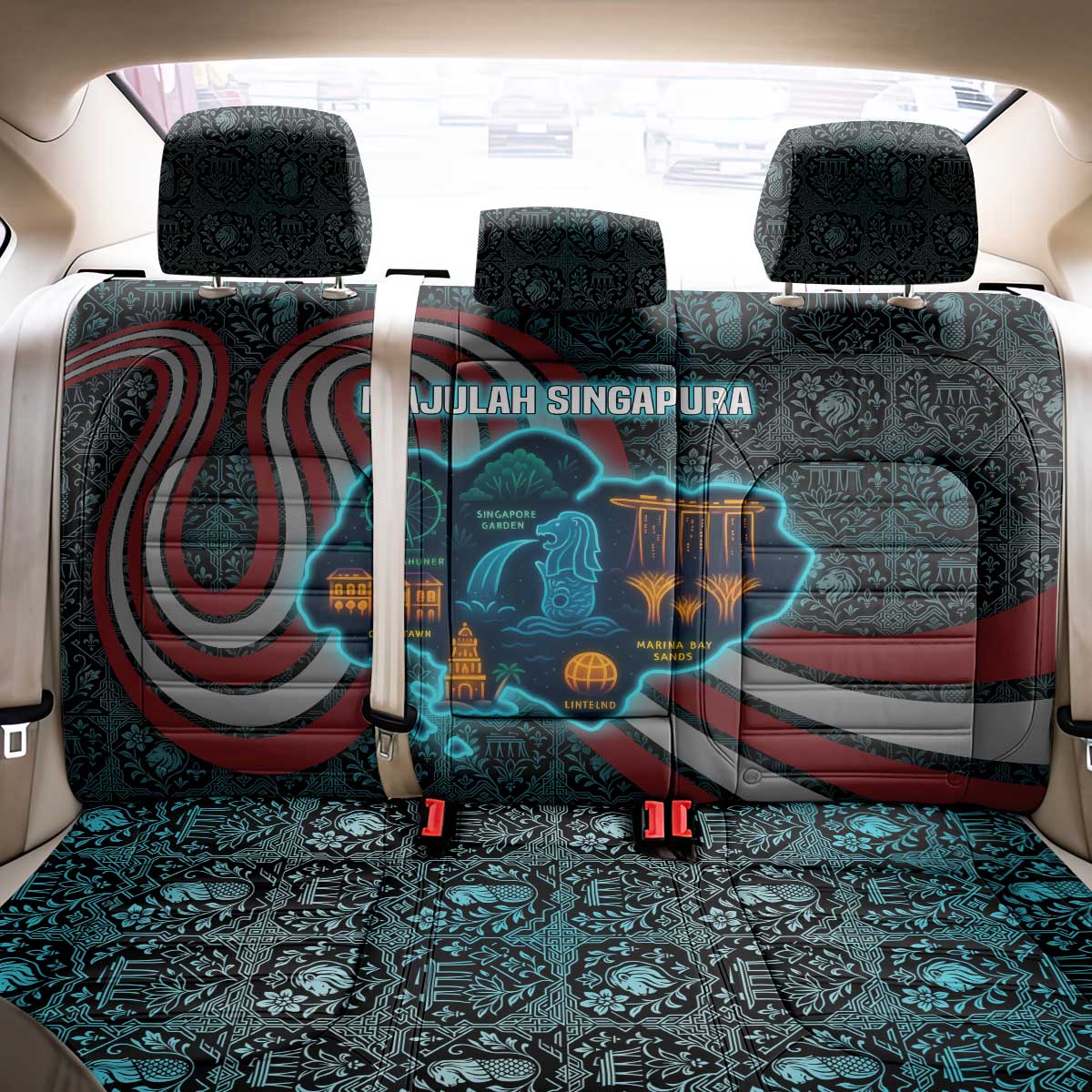 Singapore Back Car Seat Cover with National Icons and Majulah Singapura Script
