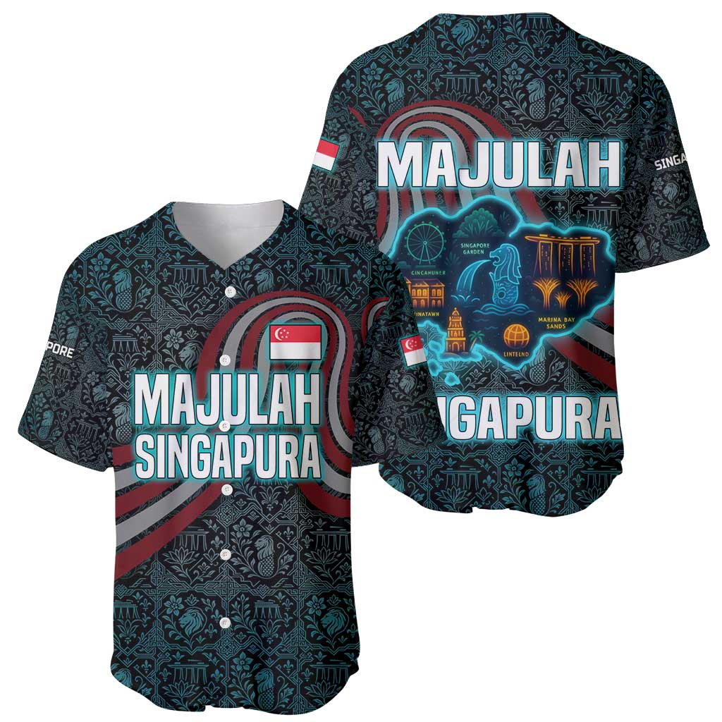 Singapore Baseball Jersey with National Icons and Majulah Singapura Script
