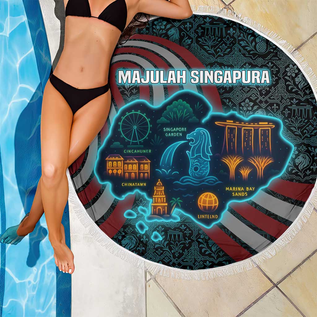 Singapore Beach Blanket with National Icons and Majulah Singapura Script