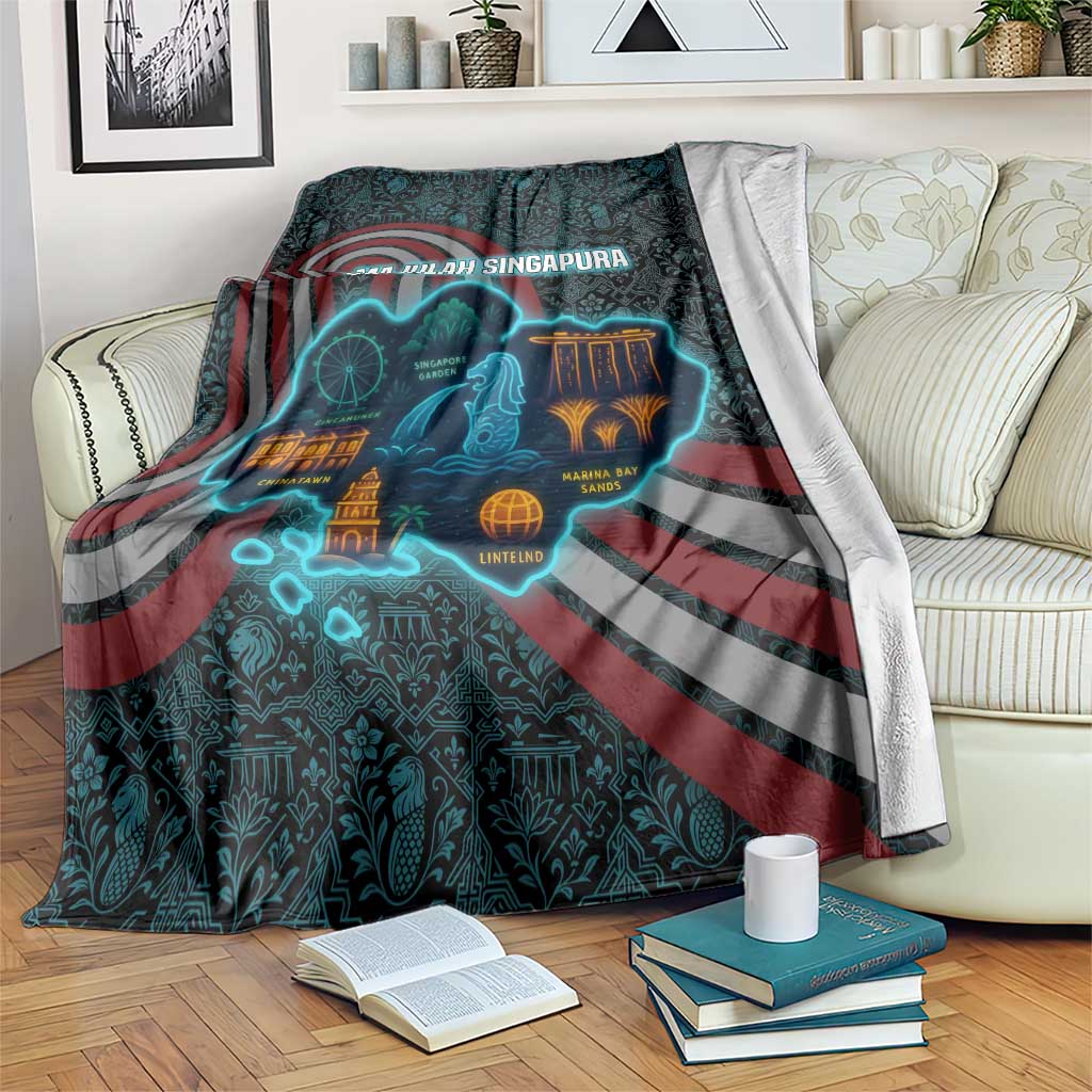 Singapore Blanket with National Icons and Majulah Singapura Script