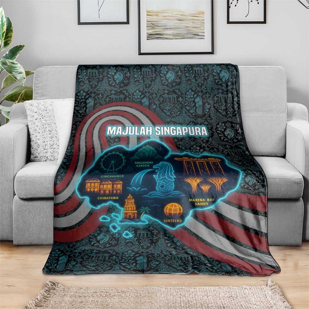 Singapore Blanket with National Icons and Majulah Singapura Script