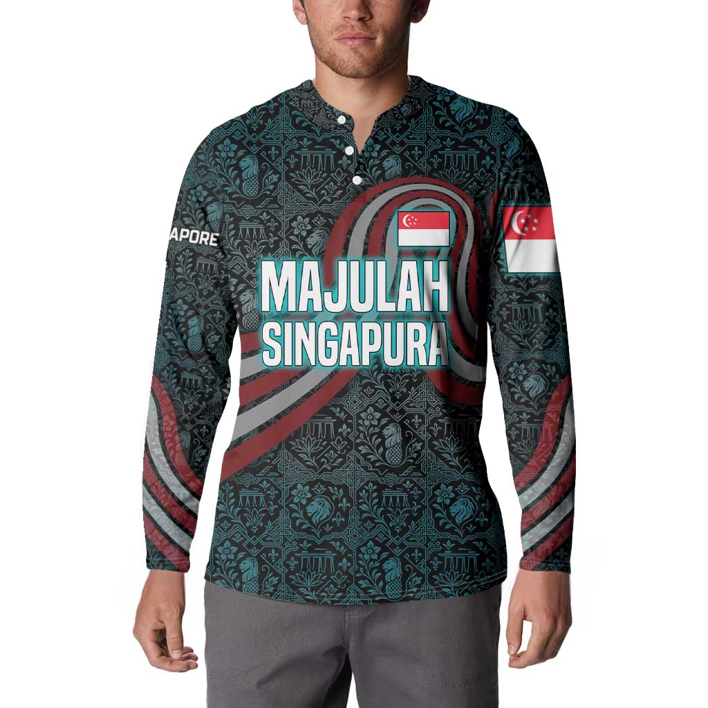 Singapore Button Sweatshirt with National Icons and Majulah Singapura Script