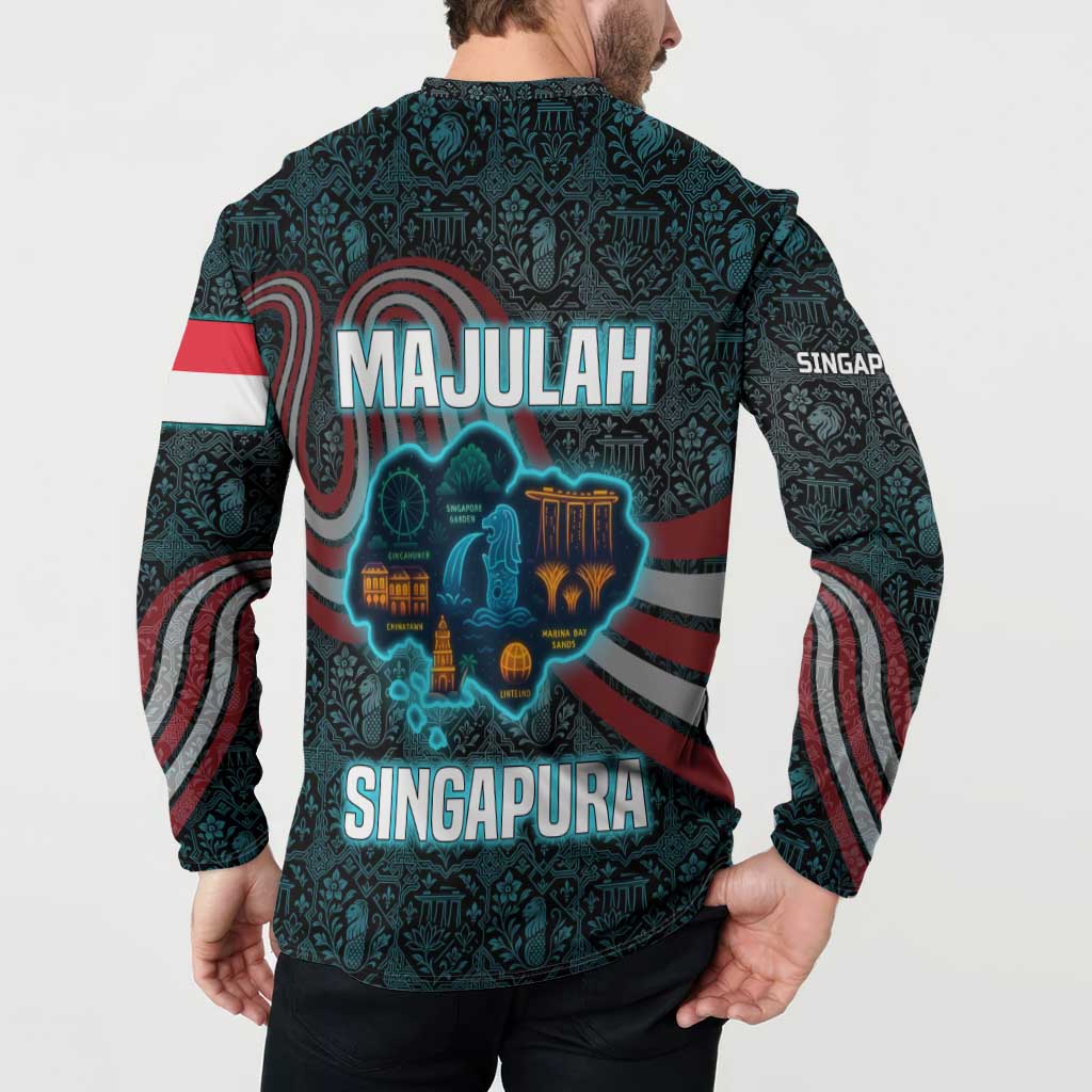 Singapore Button Sweatshirt with National Icons and Majulah Singapura Script