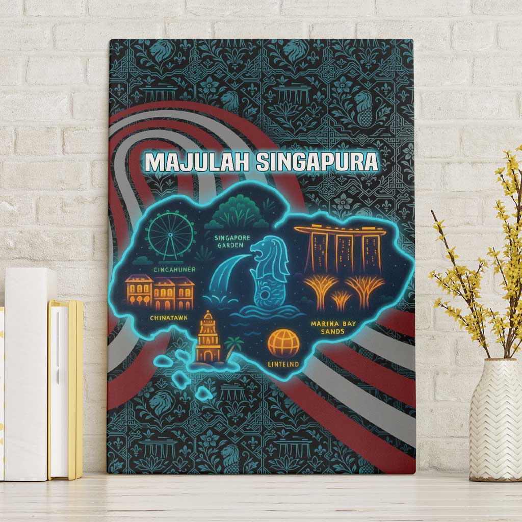 Singapore Canvas Wall Art with National Icons and Majulah Singapura Script
