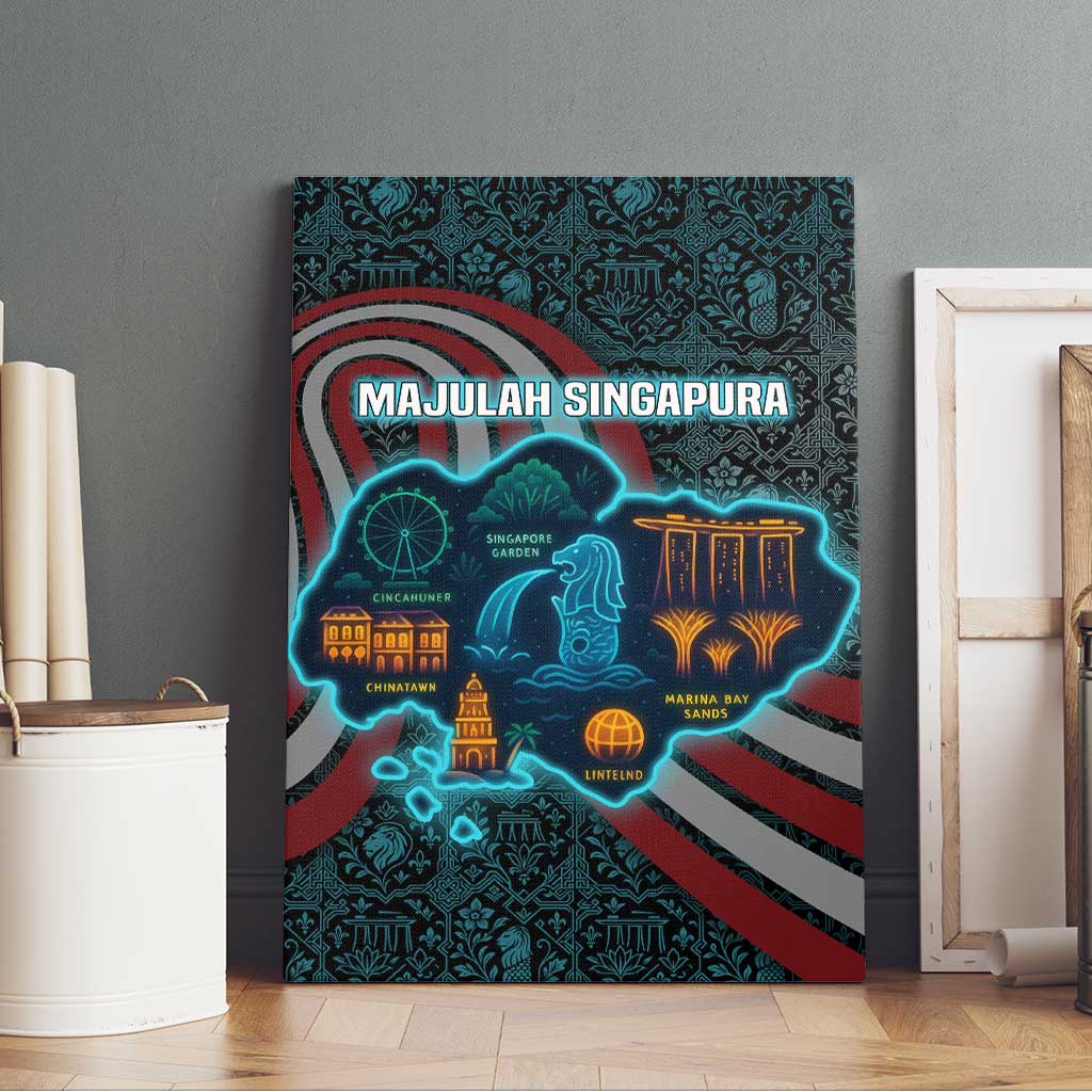 Singapore Canvas Wall Art with National Icons and Majulah Singapura Script