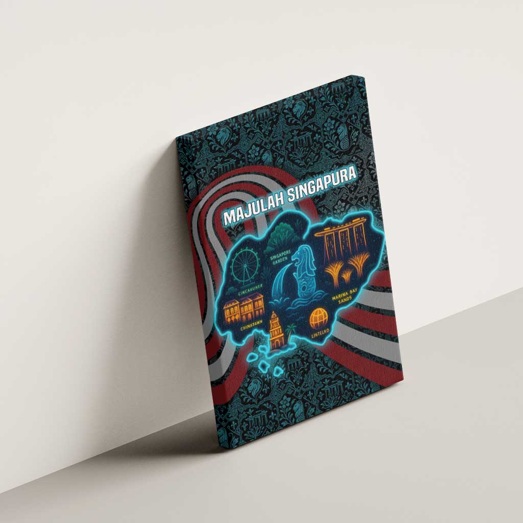 Singapore Canvas Wall Art with National Icons and Majulah Singapura Script