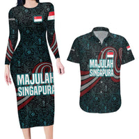 Singapore Couples Matching Long Sleeve Bodycon Dress and Hawaiian Shirt with National Icons and Majulah Singapura Script