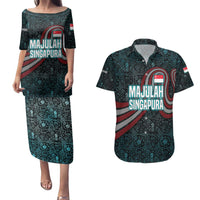 Singapore Couples Matching Puletasi and Hawaiian Shirt with National Icons and Majulah Singapura Script