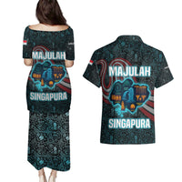 Singapore Couples Matching Puletasi and Hawaiian Shirt with National Icons and Majulah Singapura Script
