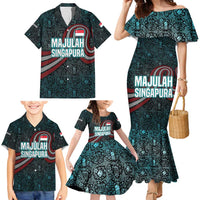 Singapore Family Matching Mermaid Dress and Hawaiian Shirt with National Icons and Majulah Singapura Script