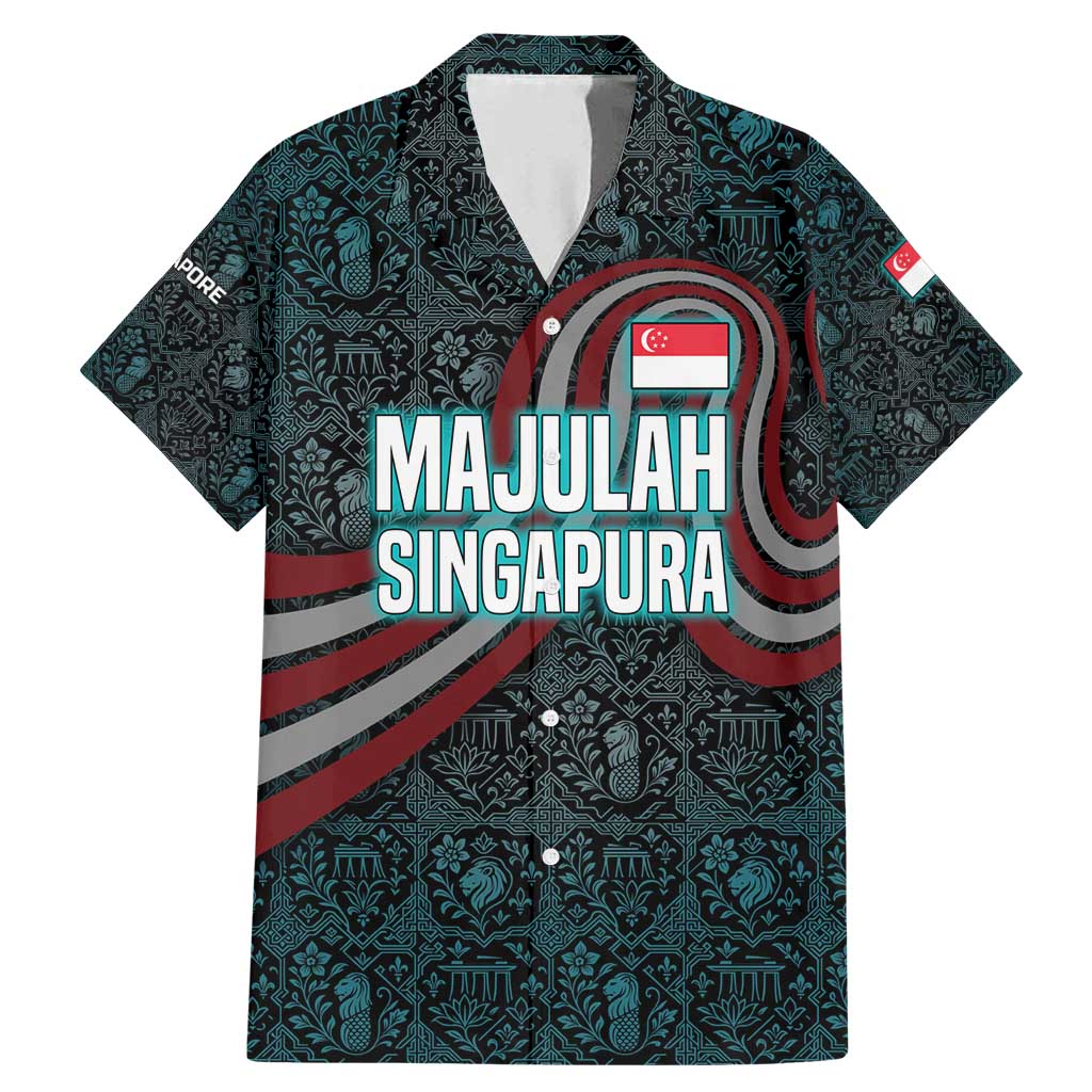 Singapore Family Matching Mermaid Dress and Hawaiian Shirt with National Icons and Majulah Singapura Script