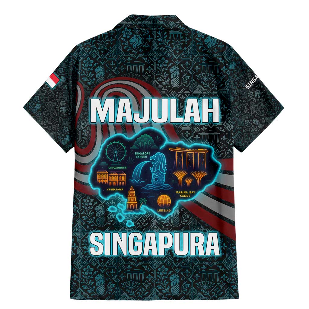 Singapore Family Matching Mermaid Dress and Hawaiian Shirt with National Icons and Majulah Singapura Script