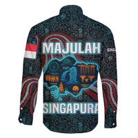 Singapore Family Matching Off The Shoulder Long Sleeve Dress and Hawaiian Shirt with National Icons and Majulah Singapura Script