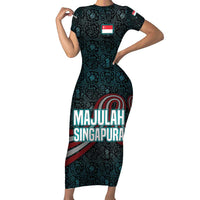 Singapore Family Matching Short Sleeve Bodycon Dress and Hawaiian Shirt with National Icons and Majulah Singapura Script