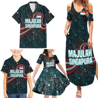 Singapore Family Matching Summer Maxi Dress and Hawaiian Shirt with National Icons and Majulah Singapura Script