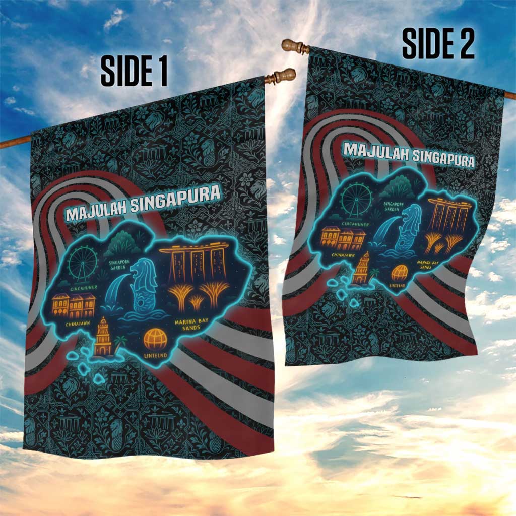 Singapore Garden Flag with National Icons and Majulah Singapura Script