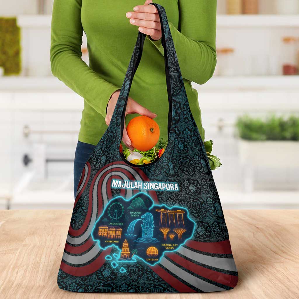 Singapore Grocery Bag with National Icons and Majulah Singapura Script